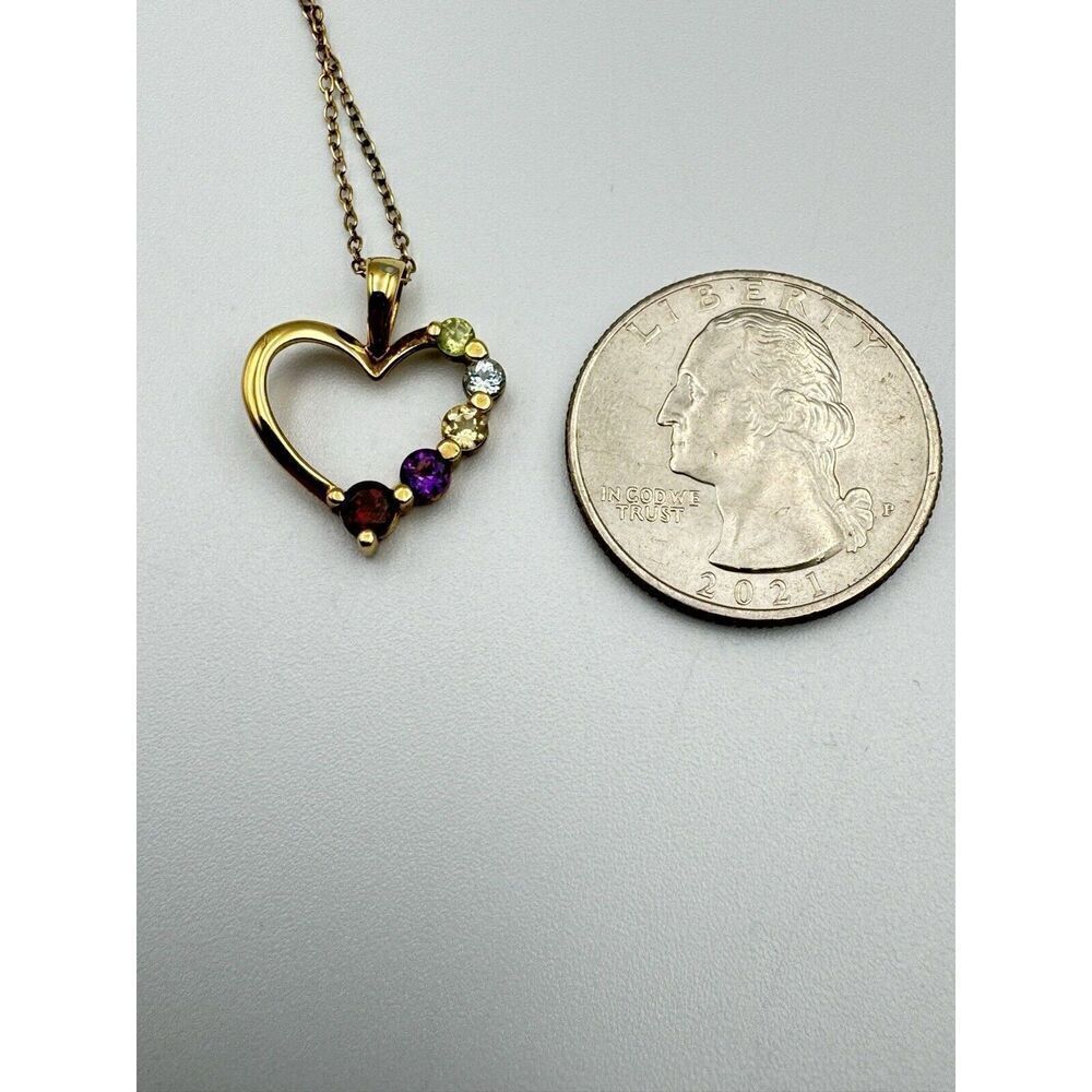 Vermeil 925 Sterling‎ Silver Heart Pendant 5 Prong Set Natural Stone 18” Chain - Picture 3 of 7